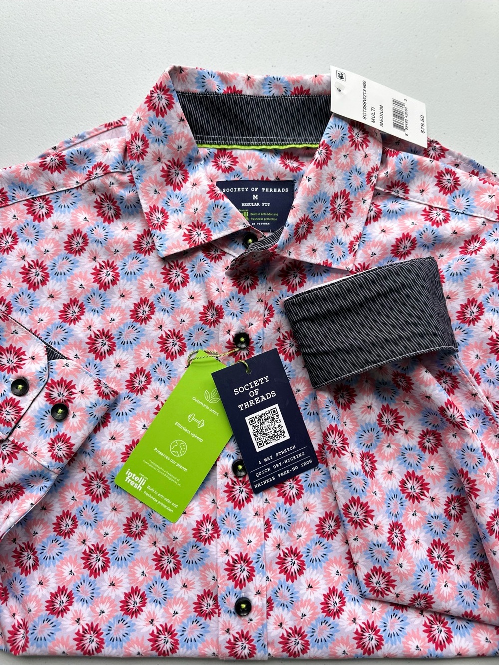 Society Of Threads Red & Light Blue Floral Button-Down Shirt